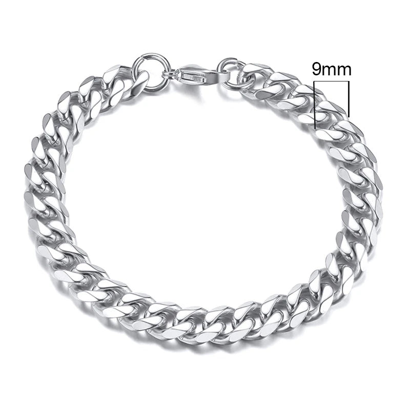 Chain Bracelet for Men, Stainless Steel Cuban Link Chain Wristband Classic Male Jewelry