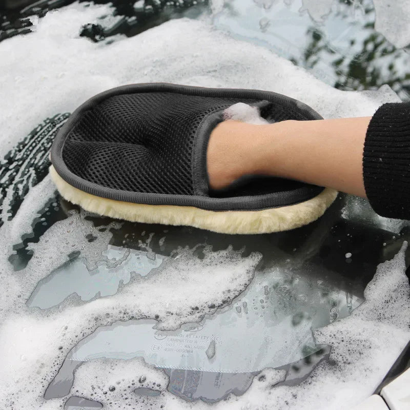 Car Washing Imitation Wool Gloves Thickened Plush Car Wiping Gloves Waxing Polishing Car Cleaning Products