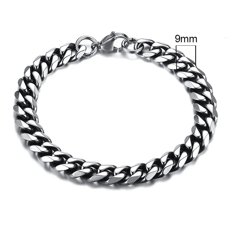 Chain Bracelet for Men, Stainless Steel Cuban Link Chain Wristband Classic Male Jewelry