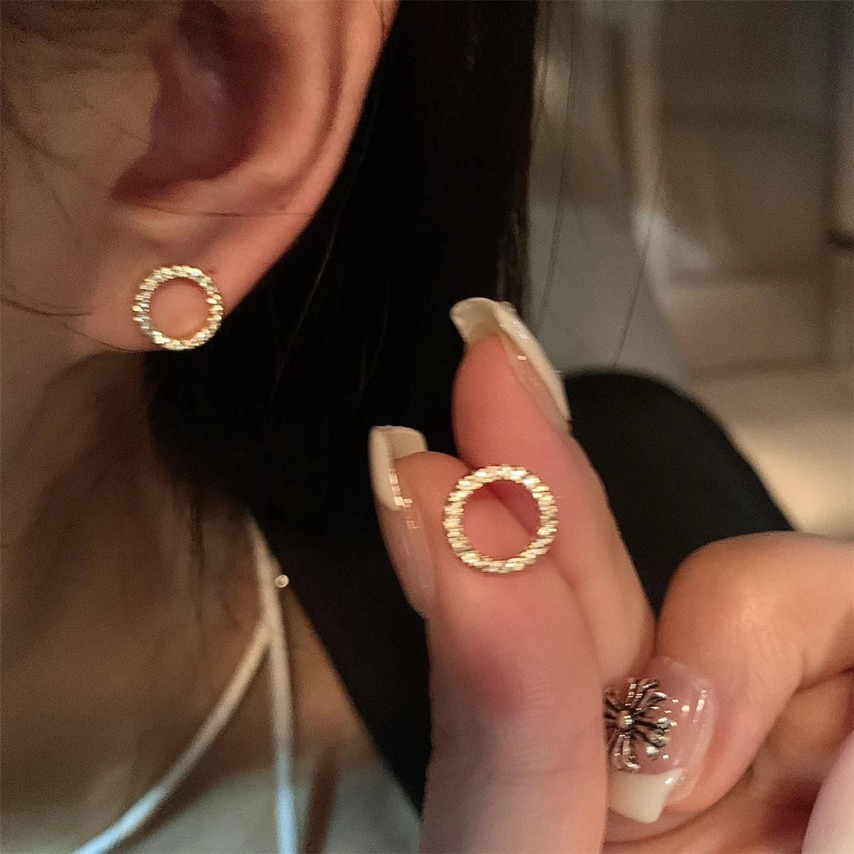 Simple Gold Color S925 Silver Needle Crystal Stud Earrings for women Fashion Jewelry Gift Small Circle Earrings