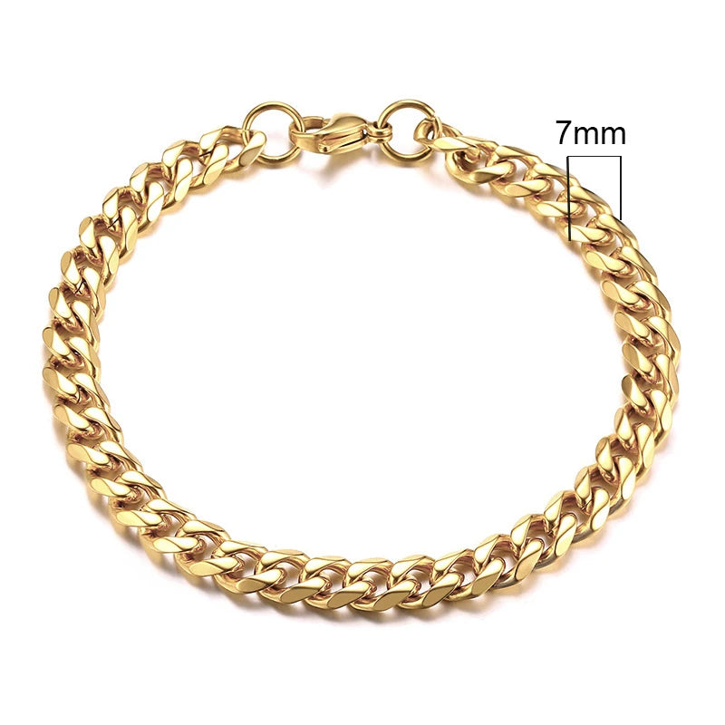 Chain Bracelet for Men, Stainless Steel Cuban Link Chain Wristband Classic Male Jewelry