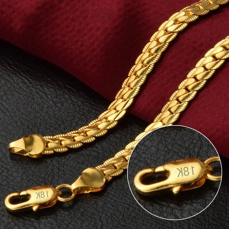 18K Gold color Silver Color 6mm Full Sideways Necklace 8/18/20/24 Inch Chain For Woman Men Fashion Wedding Engagement Jewelry