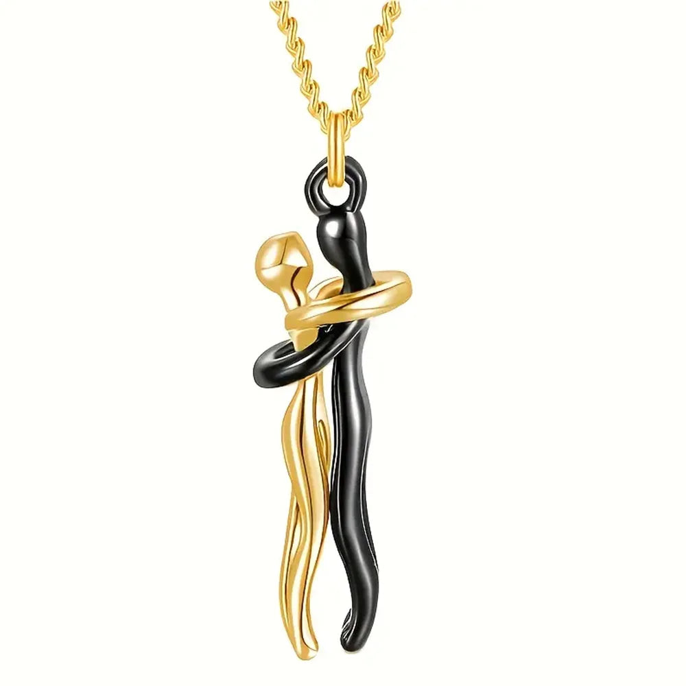 Chic Black Hug Pendant Necklace for Couples - Elegant Love Symbol,Perfect for Party & Daily Wear