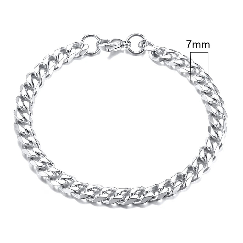 Chain Bracelet for Men, Stainless Steel Cuban Link Chain Wristband Classic Male Jewelry