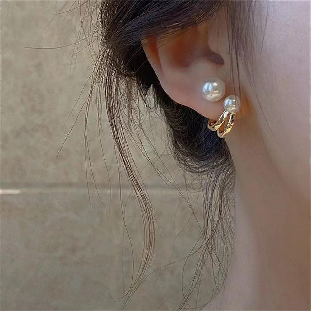 Shiny Crystal Rhinestone Pearl Earrings for Women Girl Geometry Handcrafted Micro Paved Flower Heart Stud Earring Jewelry