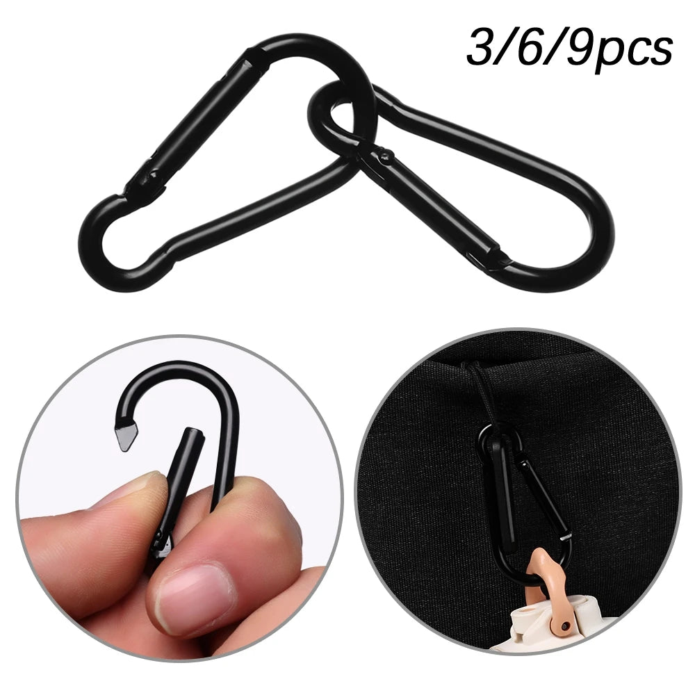 3/6/9pcs Quickdraws Climbing Camping Hiking Packback Buckles D Carabiner Snap Clip Water Bottle Hooks Keychain