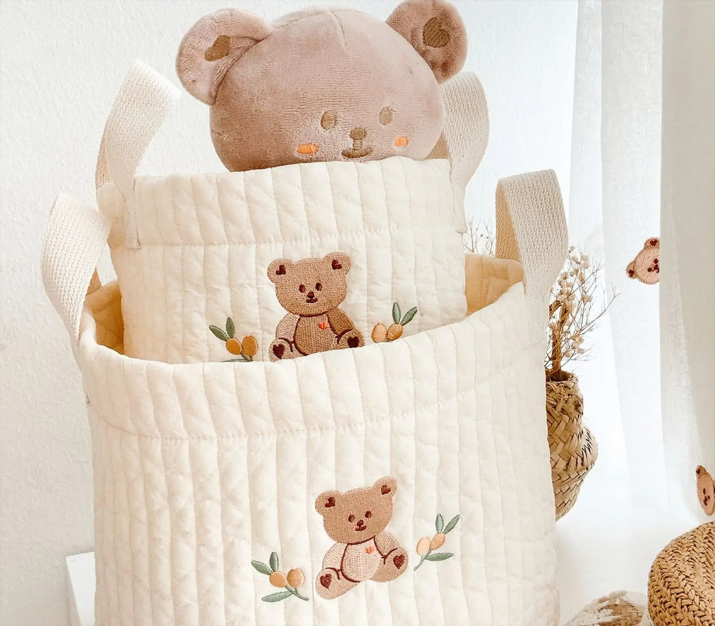 INS Baby Bags Cute Bear Embroidery Diaper Bag Caddy Nappy Cart Storage Mummy Maternity Bag for Newborn Diapers Toys Organizers