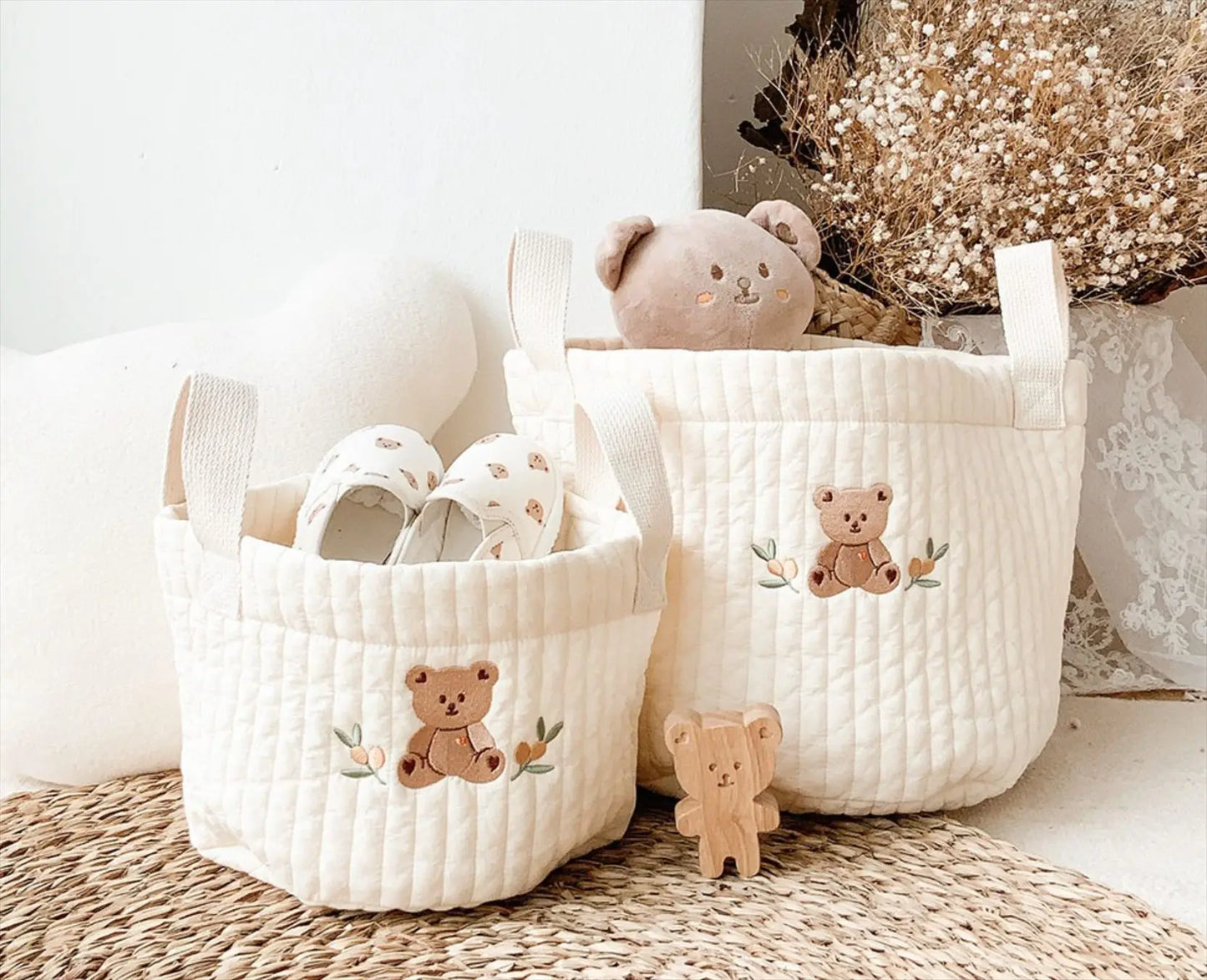 INS Baby Bags Cute Bear Embroidery Diaper Bag Caddy Nappy Cart Storage Mummy Maternity Bag for Newborn Diapers Toys Organizers