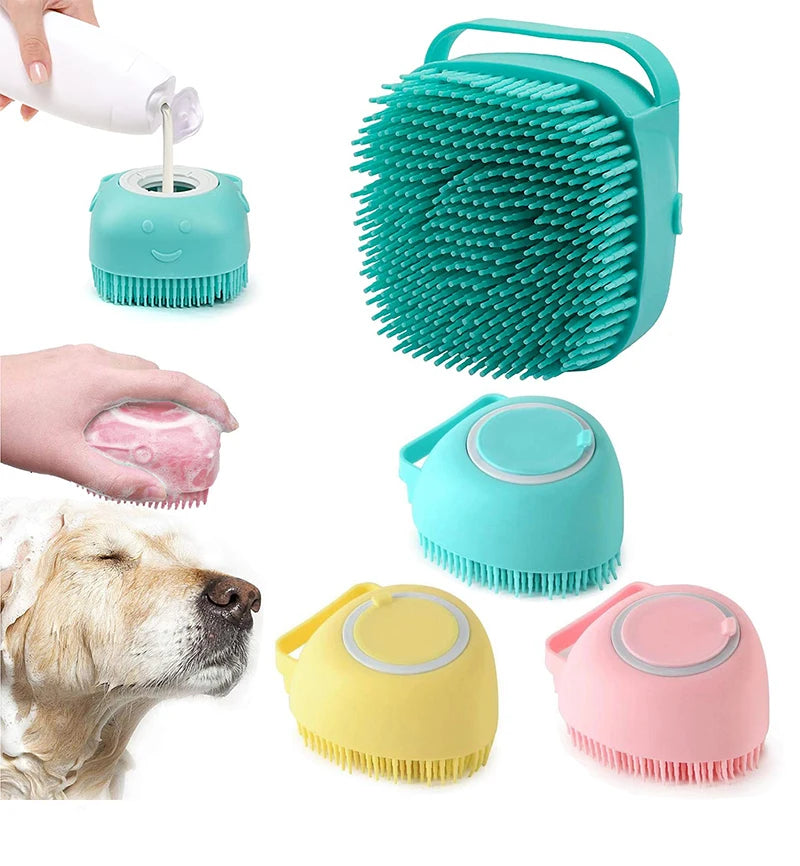 Silicone Dog Bath Massage Gloves Brush Pet Cat Bathroom Cleaning Tool Comb Brush for Dog Can Pour Shampoo Dog Grooming Supplies