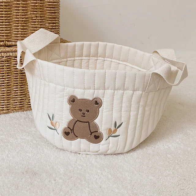 INS Baby Bags Cute Bear Embroidery Diaper Bag Caddy Nappy Cart Storage Mummy Maternity Bag for Newborn Diapers Toys Organizers