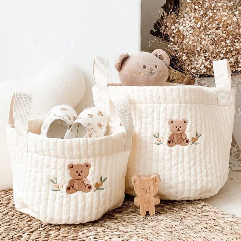 INS Baby Bags Cute Bear Embroidery Diaper Bag Caddy Nappy Cart Storage Mummy Maternity Bag for Newborn Diapers Toys Organizers