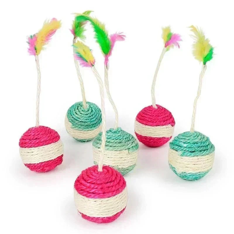 1PC Pet Toys Sisal Scratching Ball Training Interactive Toy for Kitten Pet Supplies Feather Toy Cat Toys Interactive