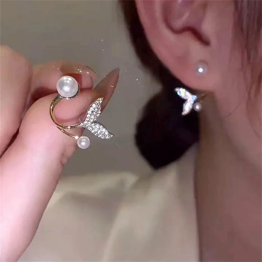 Shiny Crystal Rhinestone Pearl Earrings for Women Girl Geometry Handcrafted Micro Paved Flower Heart Stud Earring Jewelry