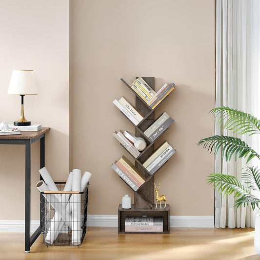 6 Tier Tree Bookshelf, Tall Bookcase with Drawer, Freestanding Book