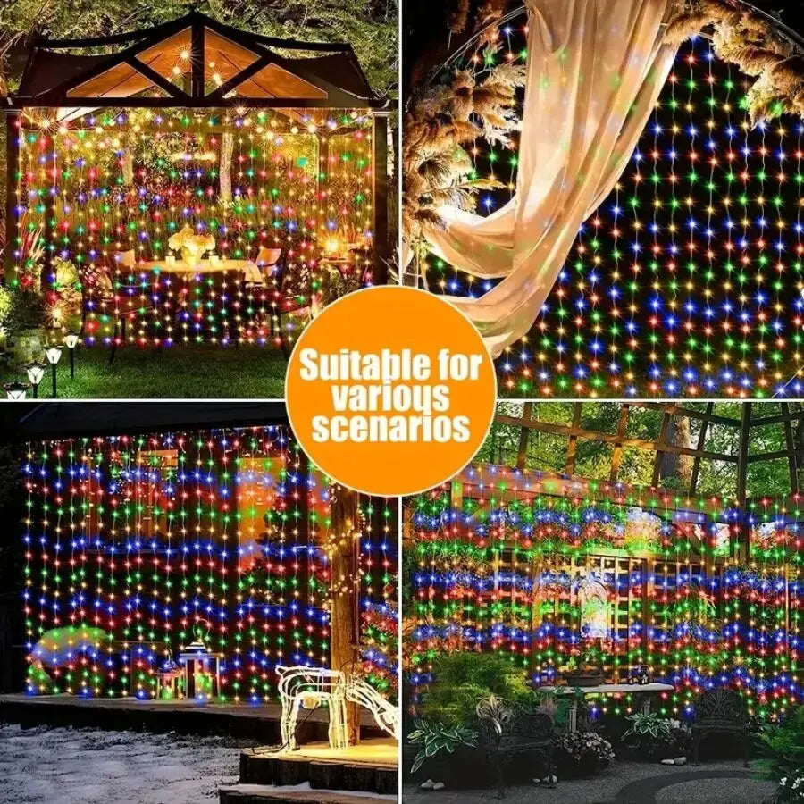 1 Pc Solar Curtain Lights,300/200/100LEDs,Outdoor/Indoor Waterproof Fairy Lights, For Festival New Year LED Lights Christmas