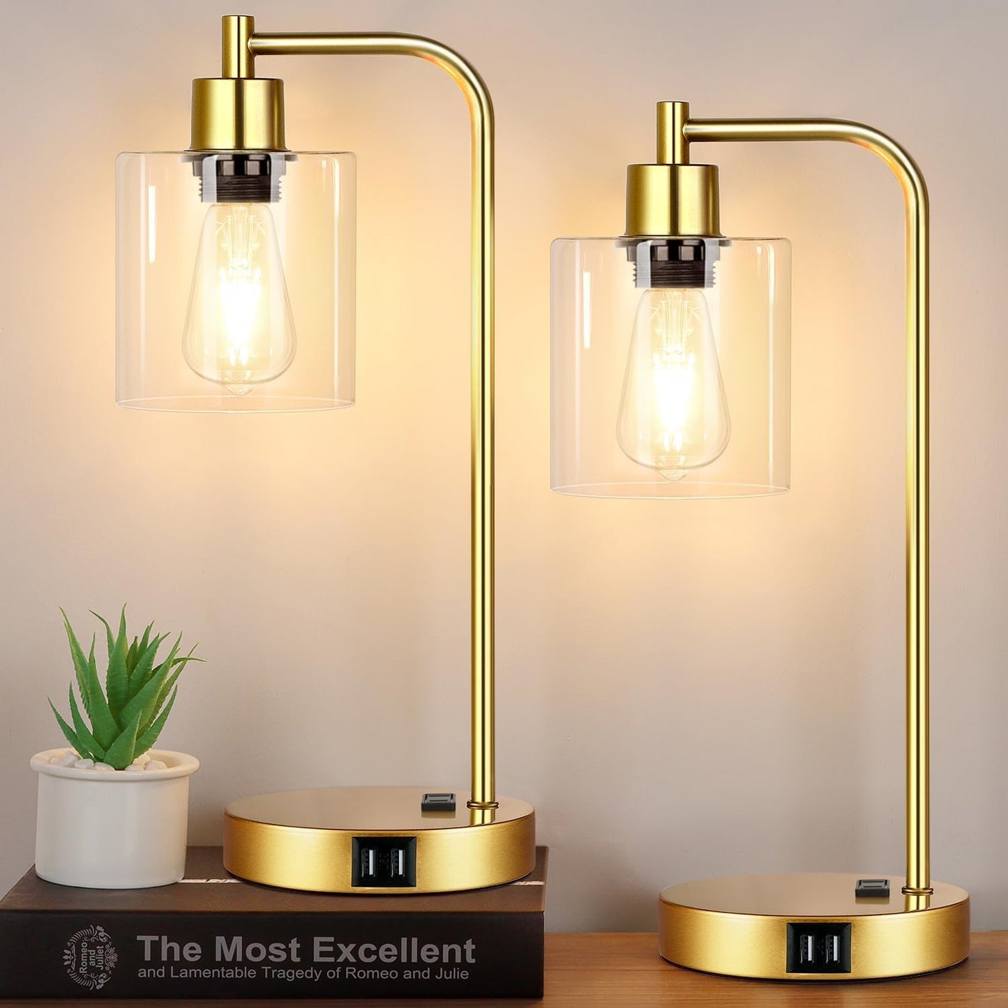 Industrial Touch Control Table Lamps Set of 2 - Gold Nightstand