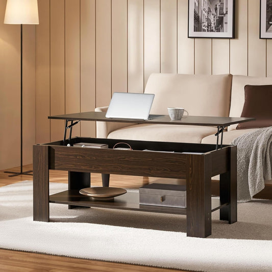 Lift Top Coffee Table with Hidden Compartment and Storage Shelf,